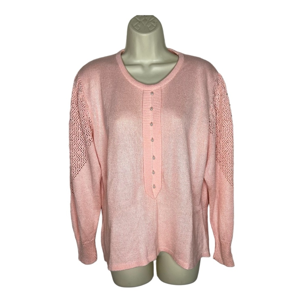 VIVANTI  VTG Sweater Pink Soft Pastel Demure Pearl Buttons Long Sleeves